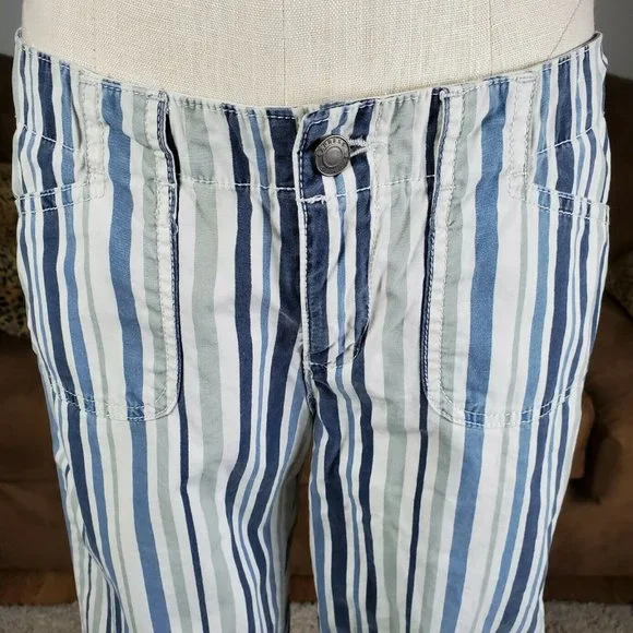 Express Precision Fit Retro Blue White Striped Wide Leg Cotton Pants Size 9/10 - Picture 4 of 8